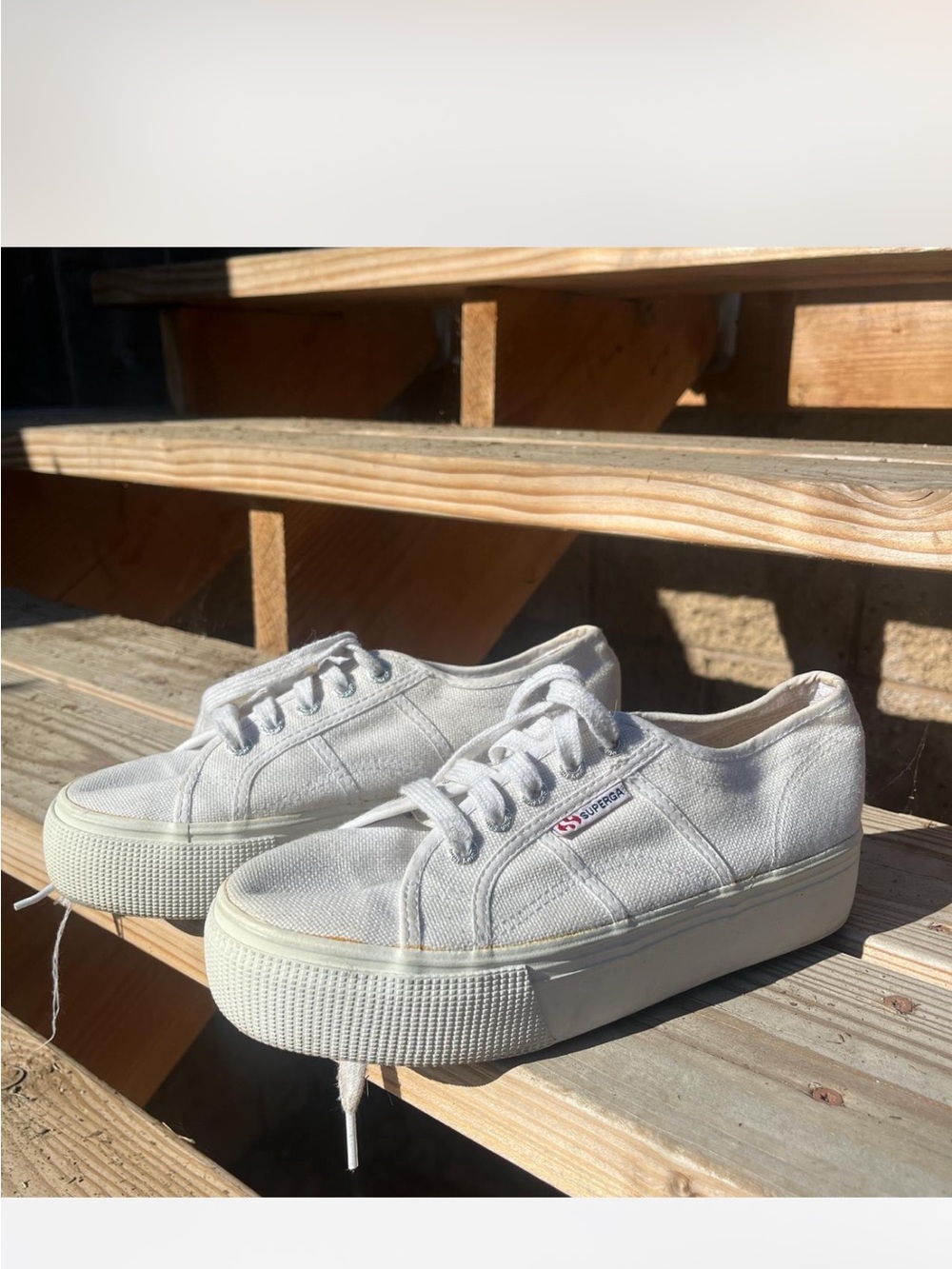 Superga White Low-Top Platform Canvas Sneakers for Women